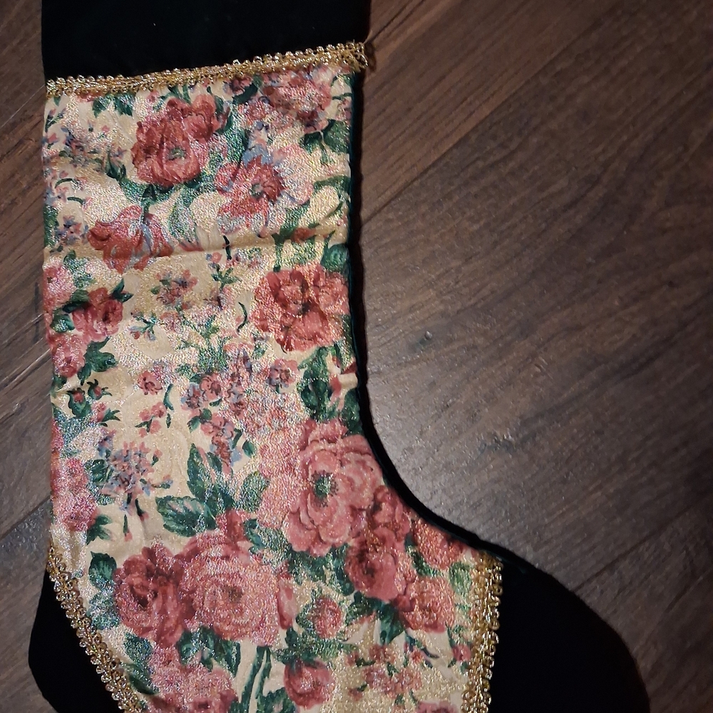 Elegant Floral Holiday Stocking with Gold Accents